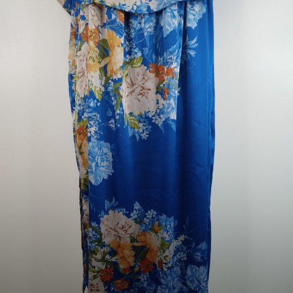 ZARA Cold shoulder Floral Blue Maxi Dress Lined Size L - Picture 3 of 14